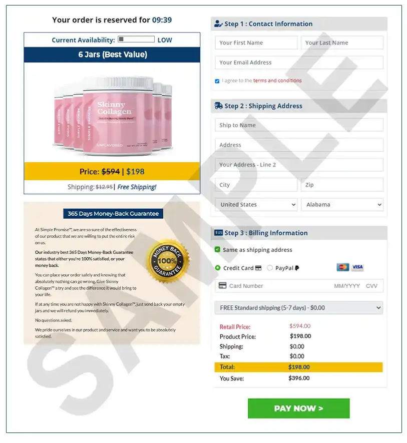 Skinny Collagen Secure Checkout Page